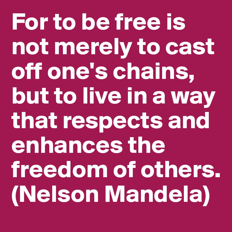 For to be free is not merely to cast off one's chains, but to live in a way that respects and enhances the freedom of others.
(Nelson Mandela)