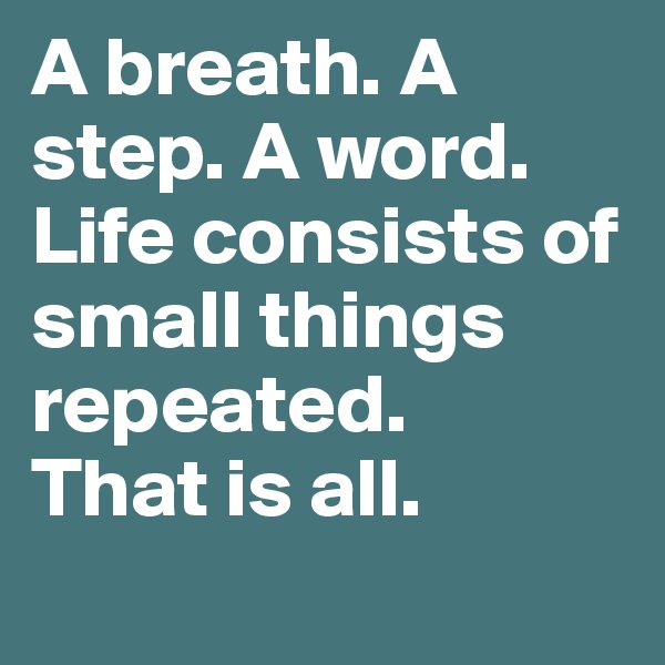 A breath. A step. A word. 
Life consists of small things repeated. 
That is all.

