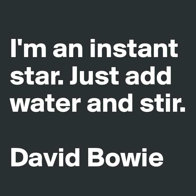 
I'm an instant star. Just add water and stir.

David Bowie