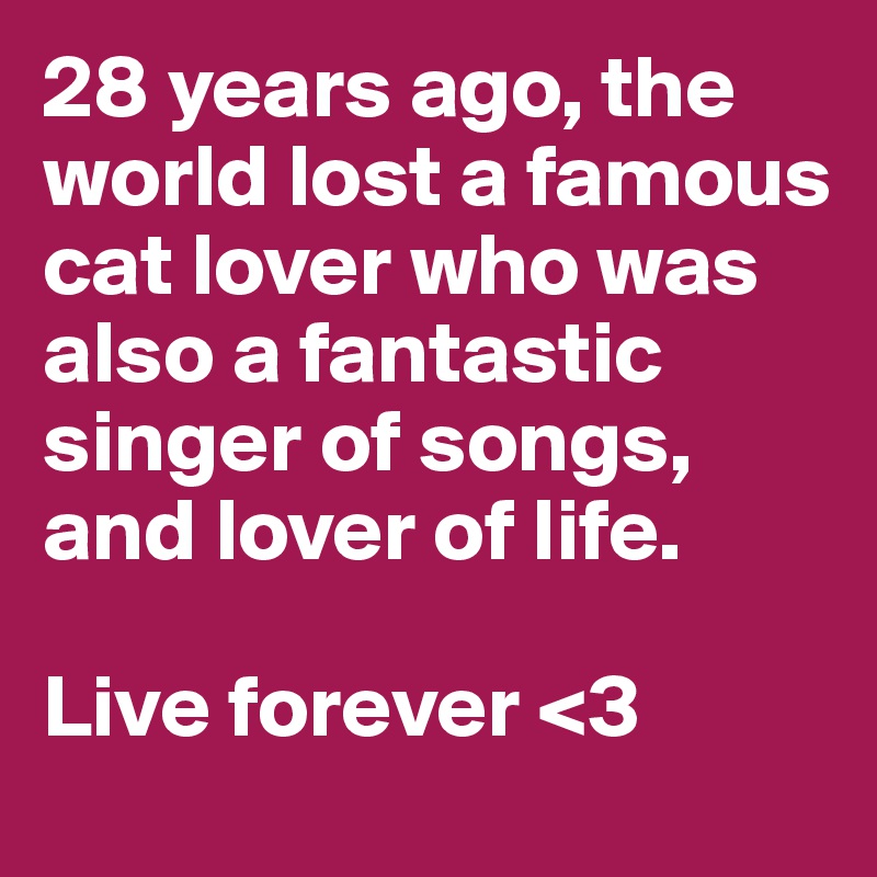 28 years ago, the world lost a famous cat lover who was also a fantastic singer of songs, and lover of life.

Live forever <3