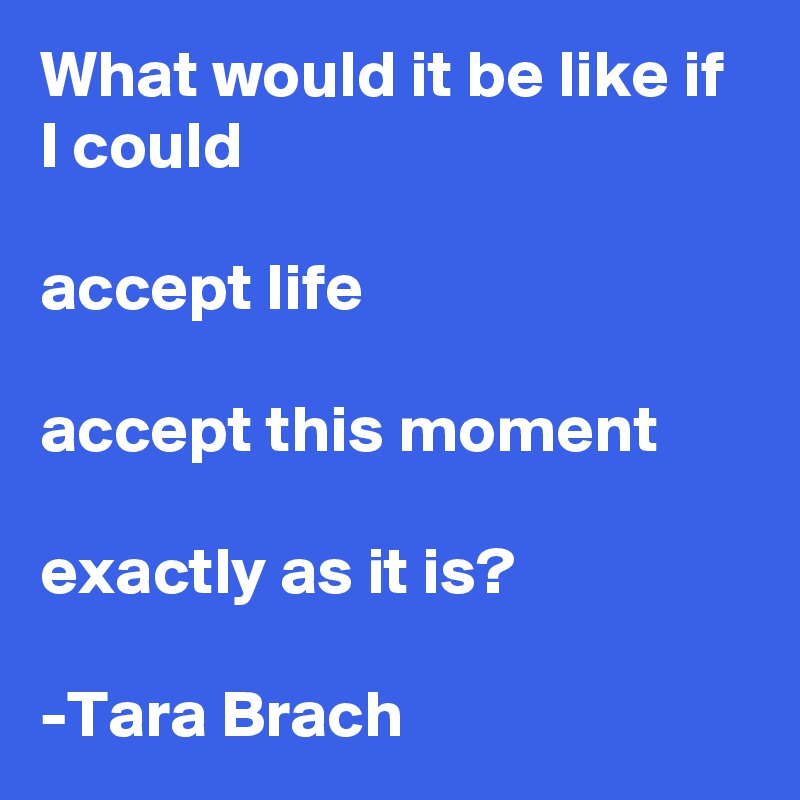 What would it be like if I could 

accept life

accept this moment

exactly as it is?

-Tara Brach