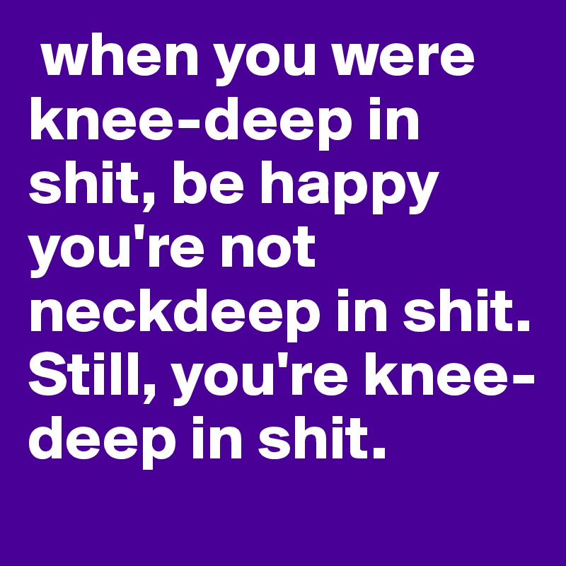  when you were knee-deep in shit, be happy you're not neckdeep in shit. Still, you're knee-deep in shit.