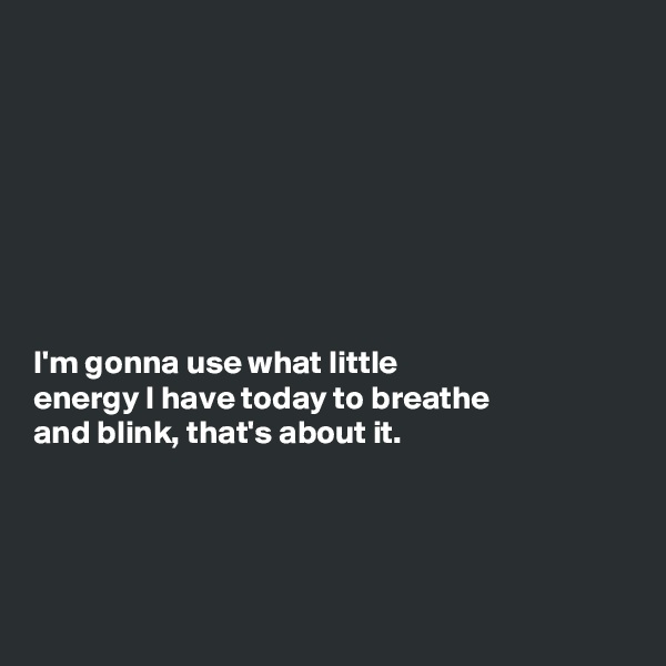 








I'm gonna use what little 
energy I have today to breathe 
and blink, that's about it.




