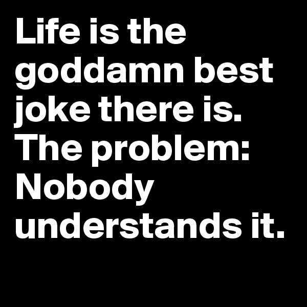 Life is the goddamn best joke there is. The problem: Nobody understands it.
 