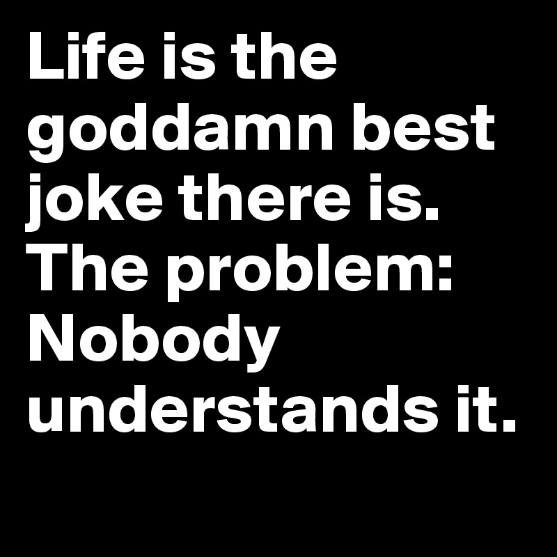 Life is the goddamn best joke there is. The problem: Nobody understands it.
 
