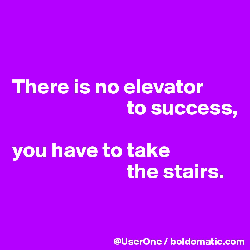 


There is no elevator
                           to success,  

you have to take
                           the stairs.

