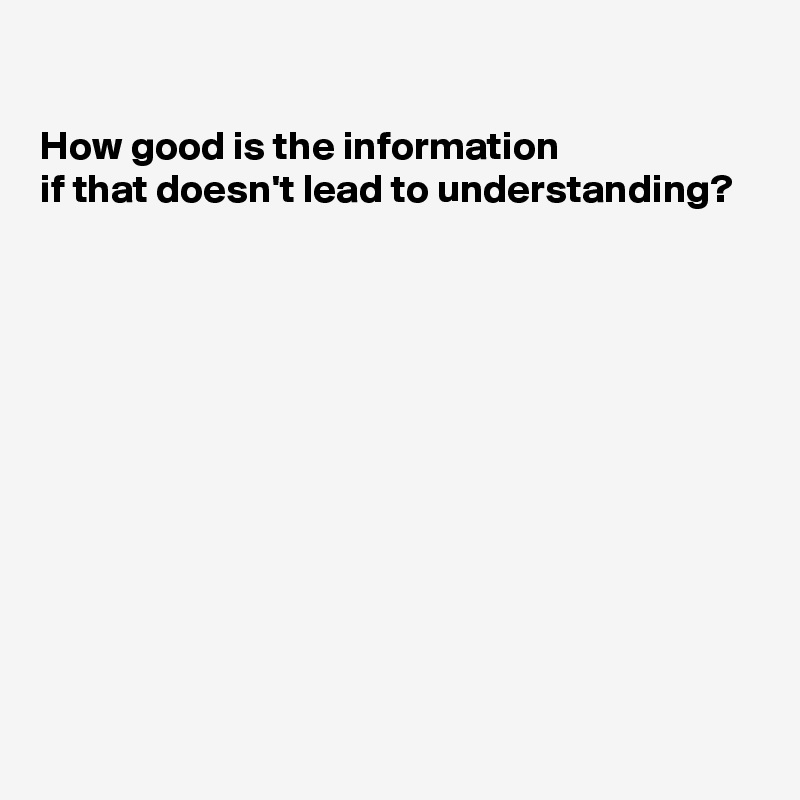 

How good is the information
if that doesn't lead to understanding?











