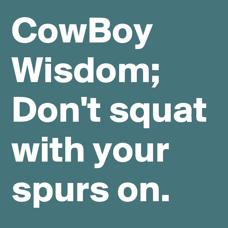 CowBoy Wisdom; Don't squat with your spurs on.