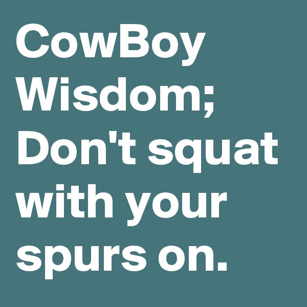 CowBoy Wisdom; Don't squat with your spurs on.