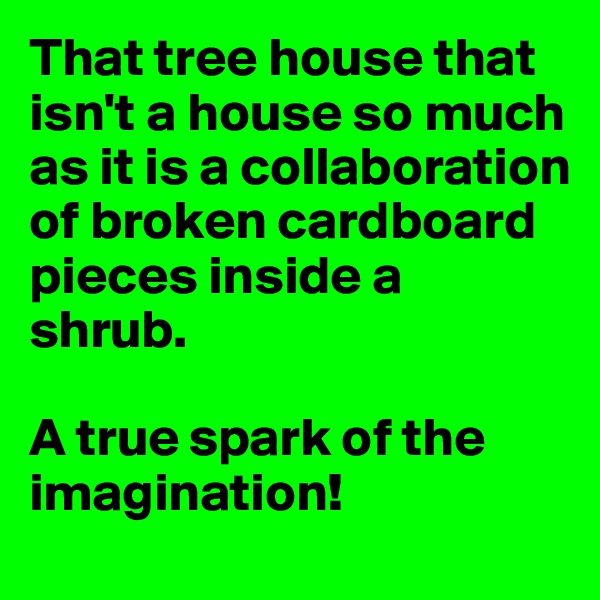 That tree house that isn't a house so much as it is a collaboration of broken cardboard pieces inside a shrub.

A true spark of the imagination!
