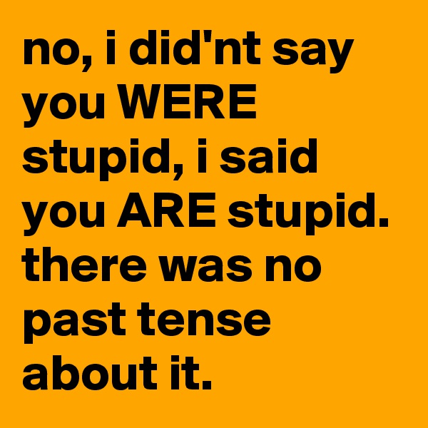 no, i did'nt say you WERE stupid, i said you ARE stupid. there was no past tense about it.