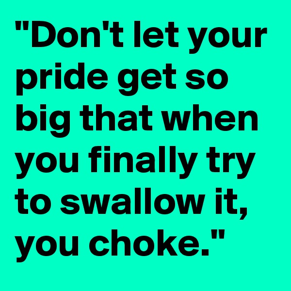 "Don't let your pride get so big that when you finally try to swallow it, you choke."