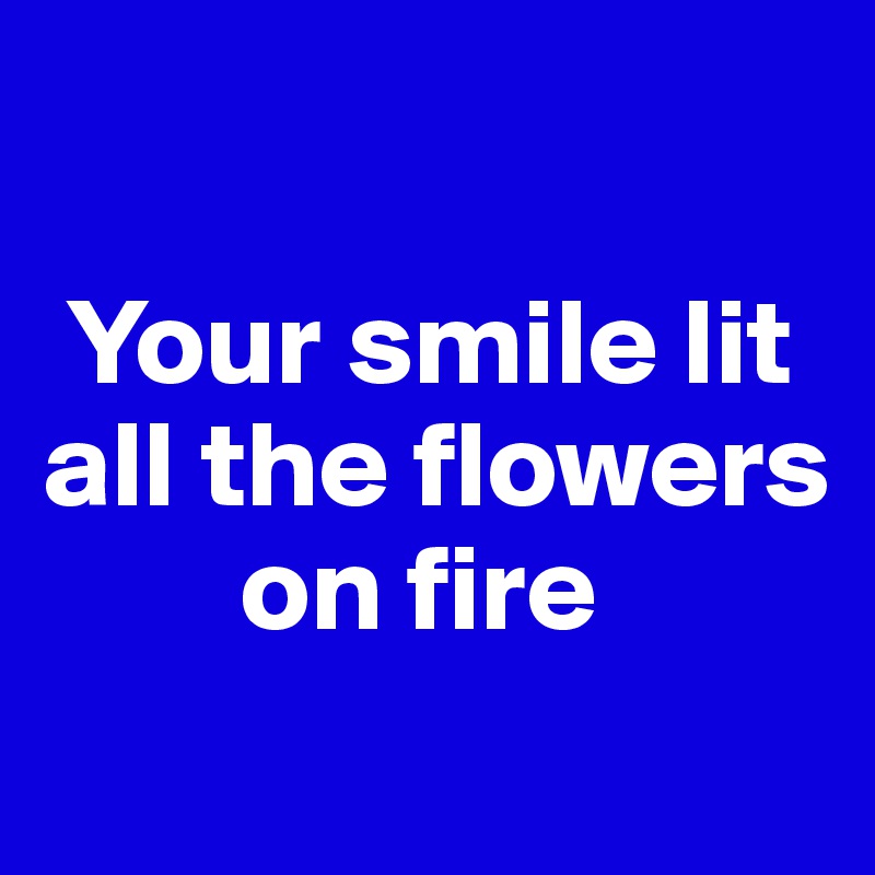 

 Your smile lit all the flowers 
        on fire 
