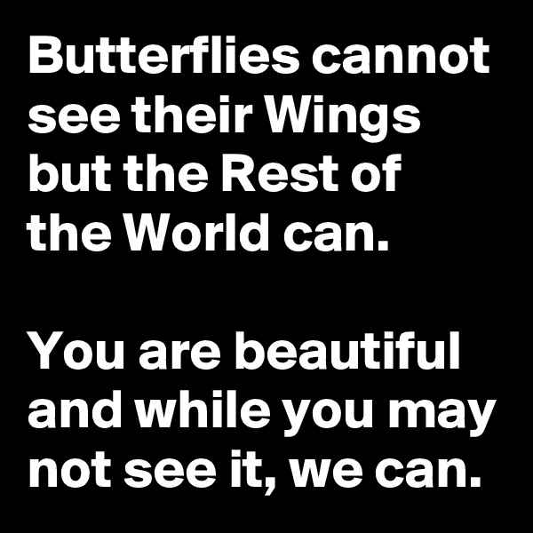 Butterflies cannot see their Wings but the Rest of the World can.

You are beautiful and while you may not see it, we can.