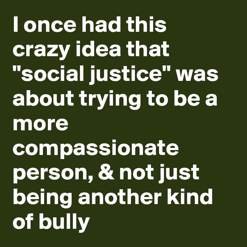 I once had this crazy idea that "social justice" was about trying to be a more compassionate person, & not just being another kind of bully