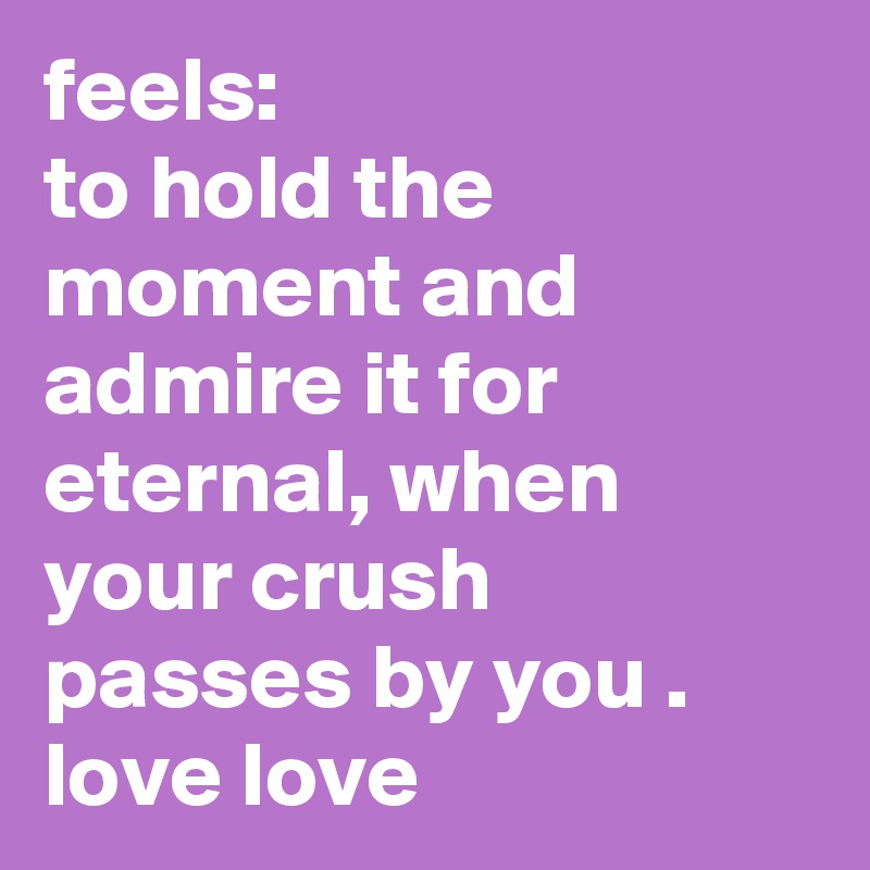 feels:
to hold the moment and admire it for eternal, when your crush passes by you .
love love 