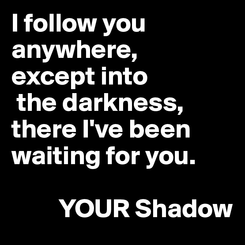 I follow you anywhere, 
except into
 the darkness, 
there I've been waiting for you.  
              
         YOUR Shadow