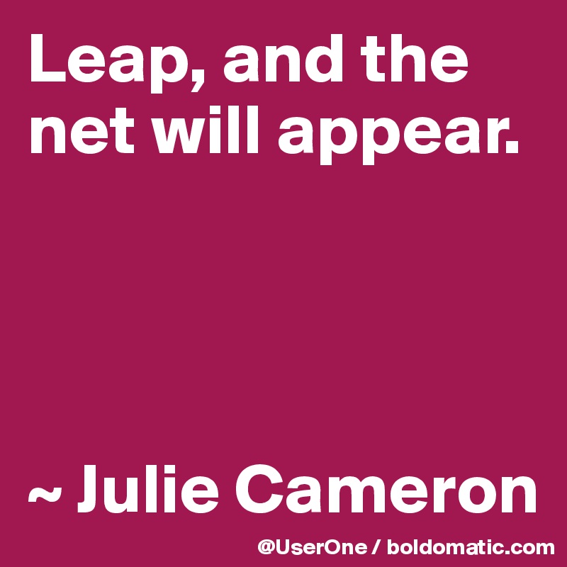 Leap, and the net will appear.




~ Julie Cameron