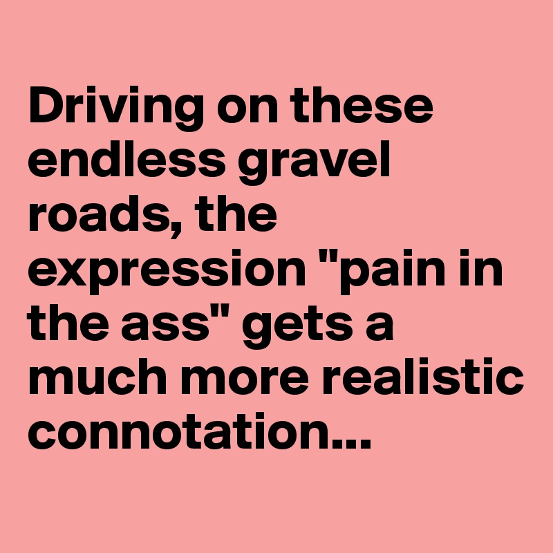 
Driving on these endless gravel roads, the expression "pain in the ass" gets a much more realistic connotation...