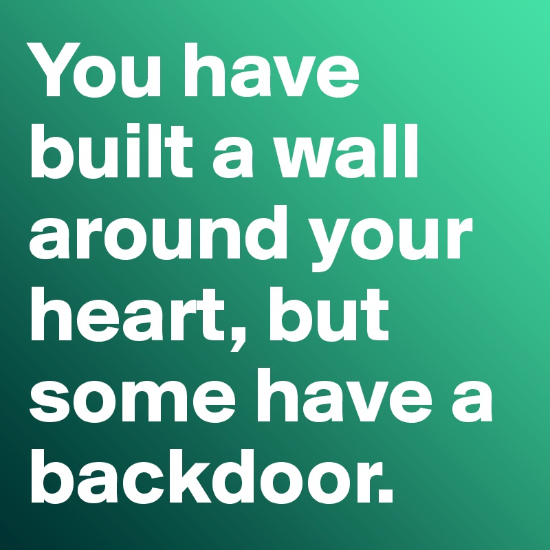 You have built a wall around your heart, but some have a backdoor. 