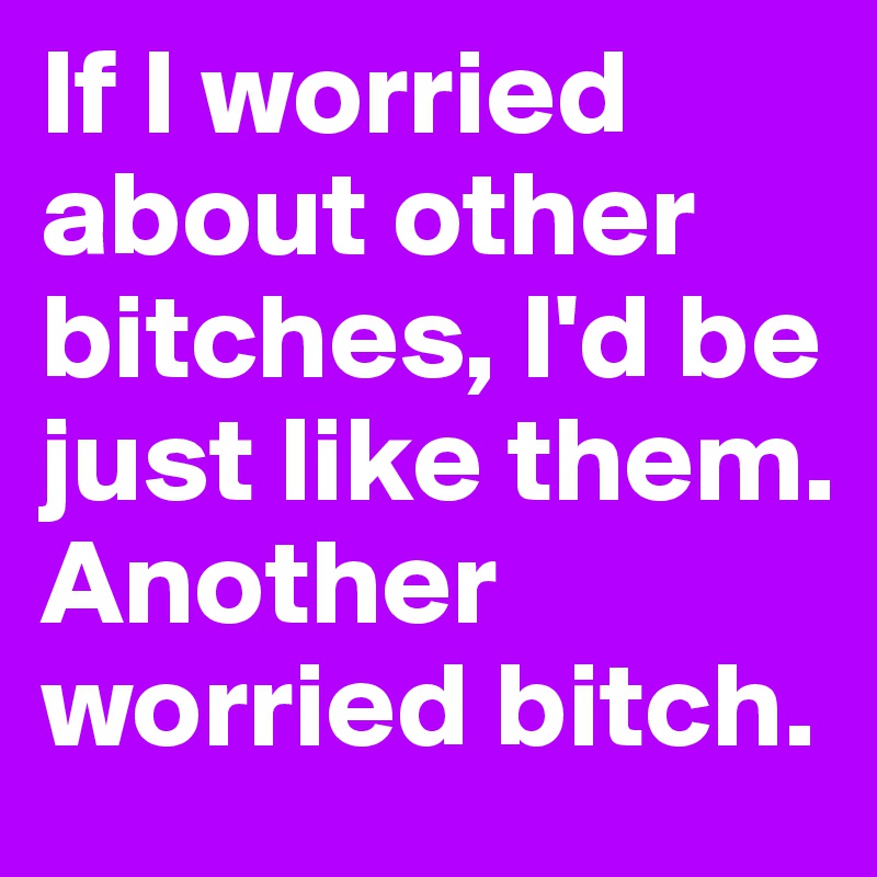 If I worried about other bitches, I'd be just like them. Another worried bitch. 