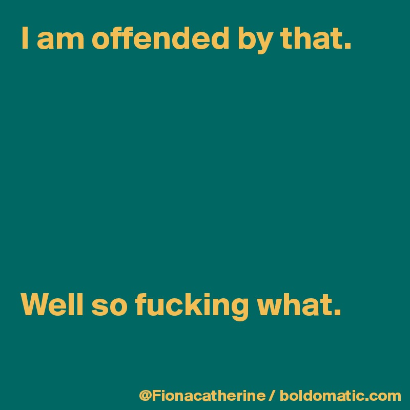 I am offended by that.







Well so fucking what.

