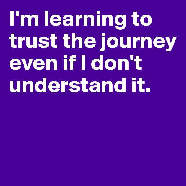 I'm learning to trust the journey even if I don't understand it.


