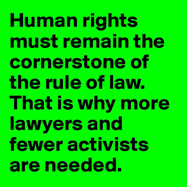 Human rights must remain the cornerstone of the rule of law. That is why more lawyers and fewer activists are needed.
