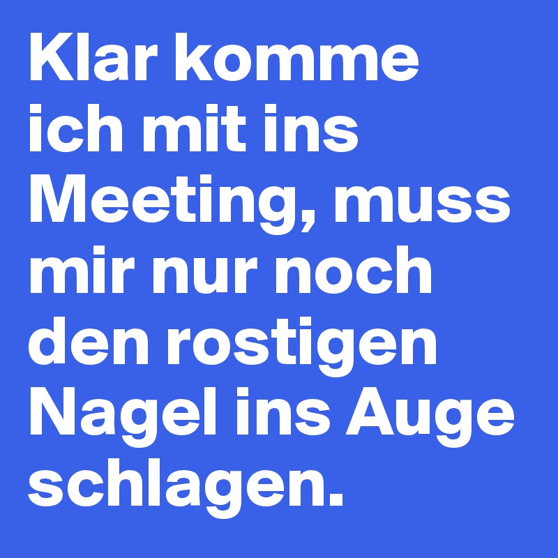 Klar komme ich mit ins Meeting, muss mir nur noch den rostigen Nagel ins Auge schlagen.