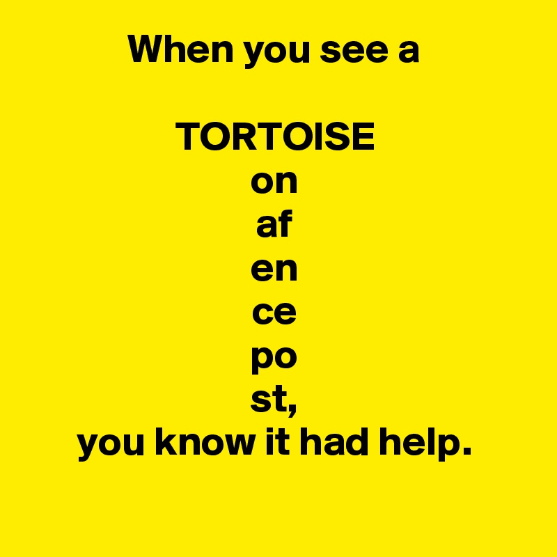 When you see a

TORTOISE
on
af
en
ce
po
st,
you know it had help.
