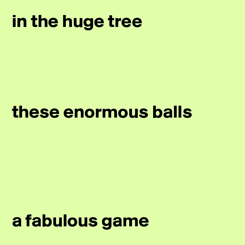 in the huge tree




these enormous balls





a fabulous game