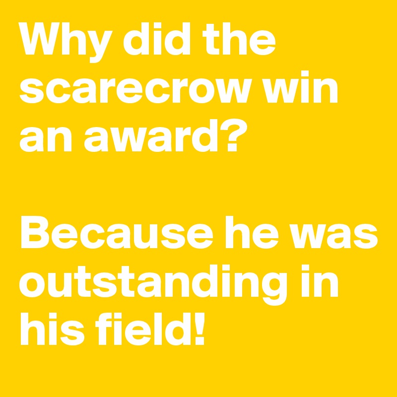 Why did the scarecrow win an award?

Because he was outstanding in his field!