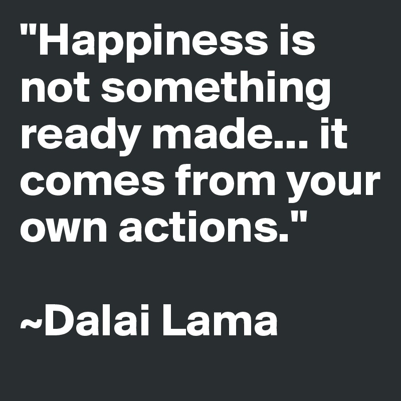 "Happiness is not something ready made... it comes from your own actions."

~Dalai Lama