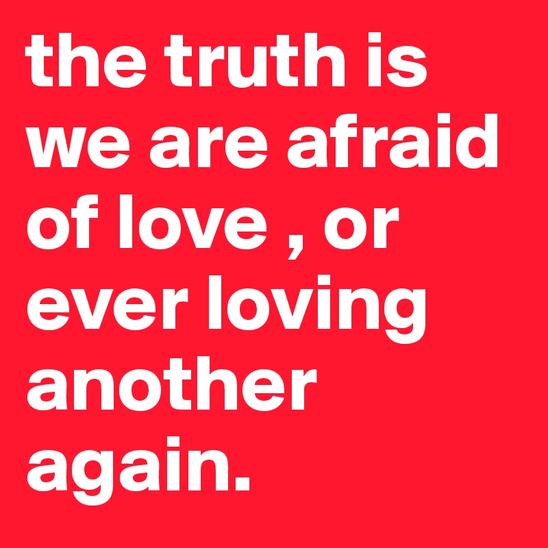 the truth is we are afraid of love , or ever loving another again.