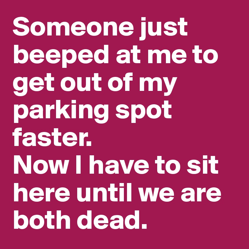 Someone just beeped at me to get out of my parking spot faster.
Now I have to sit here until we are both dead. 