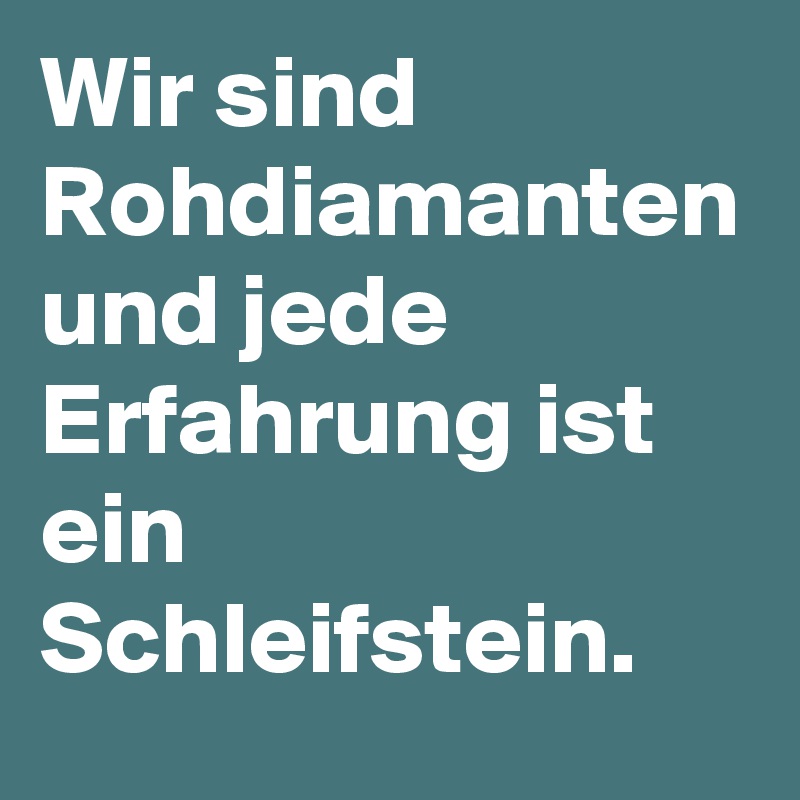 Wir sind Rohdiamanten und jede Erfahrung ist ein Schleifstein. 