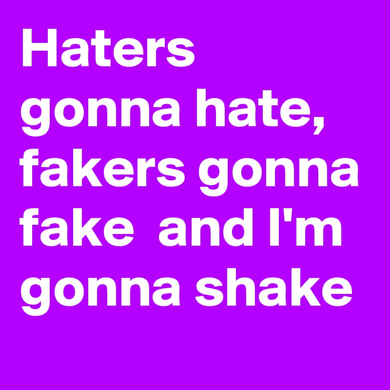 Haters gonna hate, fakers gonna fake  and I'm gonna shake