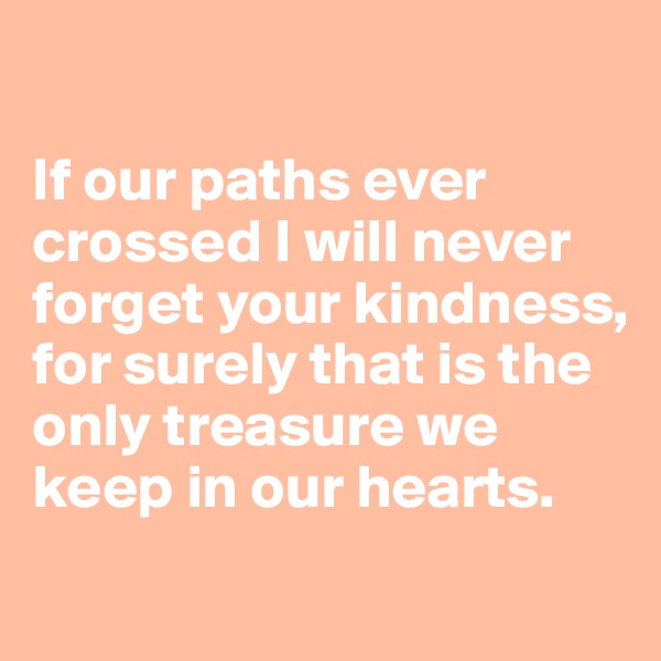 

If our paths ever crossed I will never forget your kindness, for surely that is the only treasure we keep in our hearts. 
