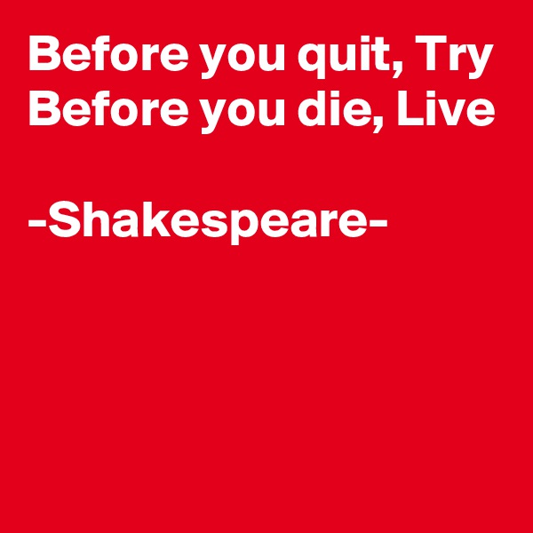 Before you quit, Try
Before you die, Live

-Shakespeare-



