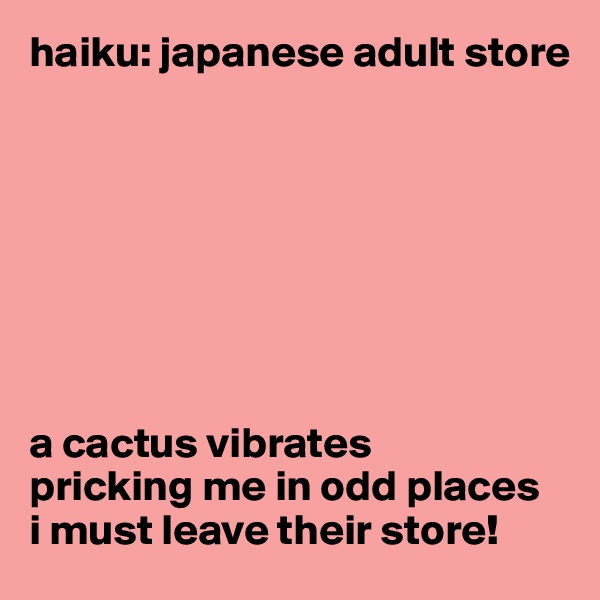 haiku: japanese adult store








a cactus vibrates 
pricking me in odd places 
i must leave their store!