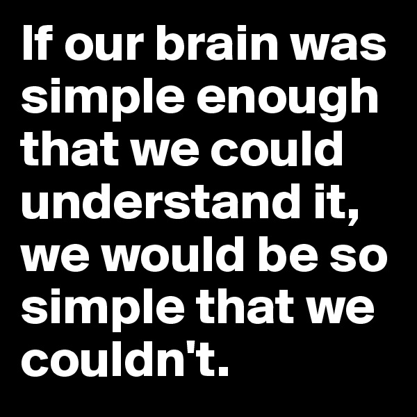 If our brain was simple enough that we could understand it, we would be so simple that we couldn't. 