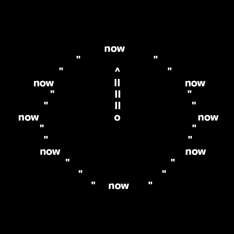 

                                           now
                              "                                  "
                      "                        ^                      "
          now                            II                              now
                  "                            II                               "
               "                               II                                 "
   now                                   o                                    now
             "                                                                     "
               "                                                                 "
             now                                                          now
                         "                                               "
                               "                                     "
                                     "      now         "


