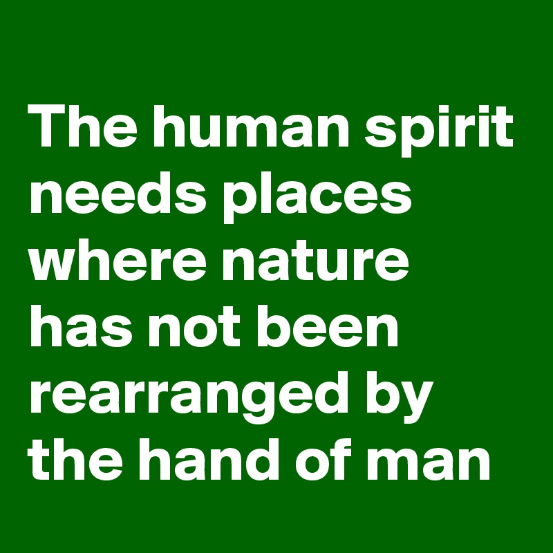 
The human spirit needs places where nature has not been rearranged by the hand of man 