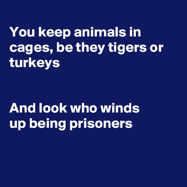 
You keep animals in cages, be they tigers or turkeys 


And look who winds
up being prisoners


