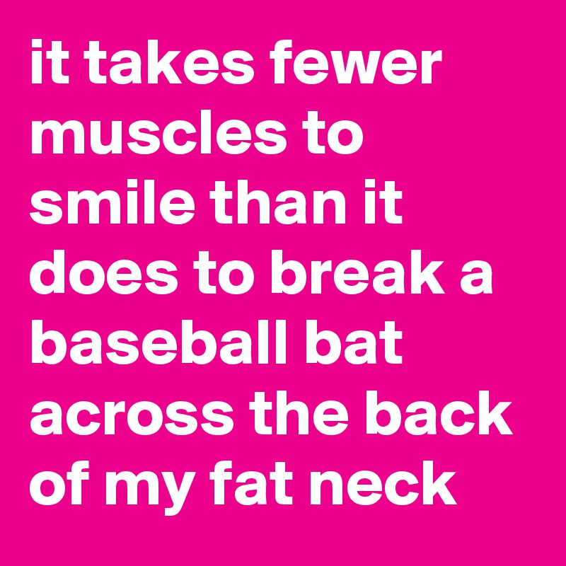 it takes fewer muscles to smile than it does to break a baseball bat across the back of my fat neck
