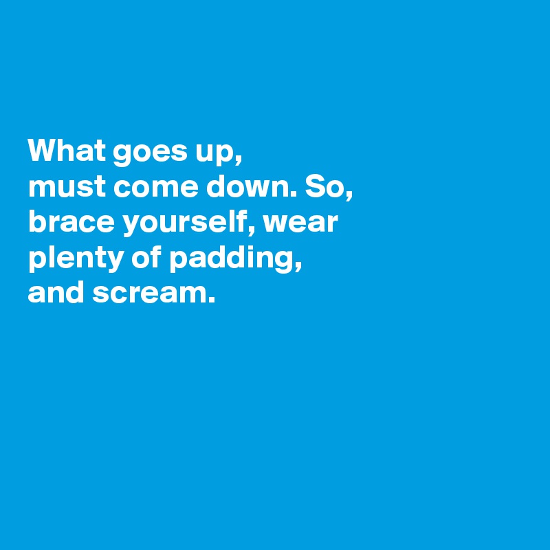 


What goes up,
must come down. So,
brace yourself, wear
plenty of padding,
and scream. 





