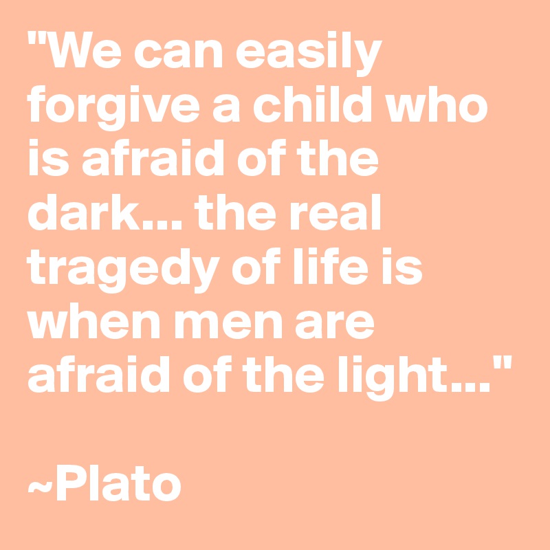"We can easily forgive a child who is afraid of the dark... the real tragedy of life is when men are afraid of the light..."

~Plato