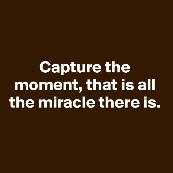 

Capture the moment, that is all the miracle there is.


