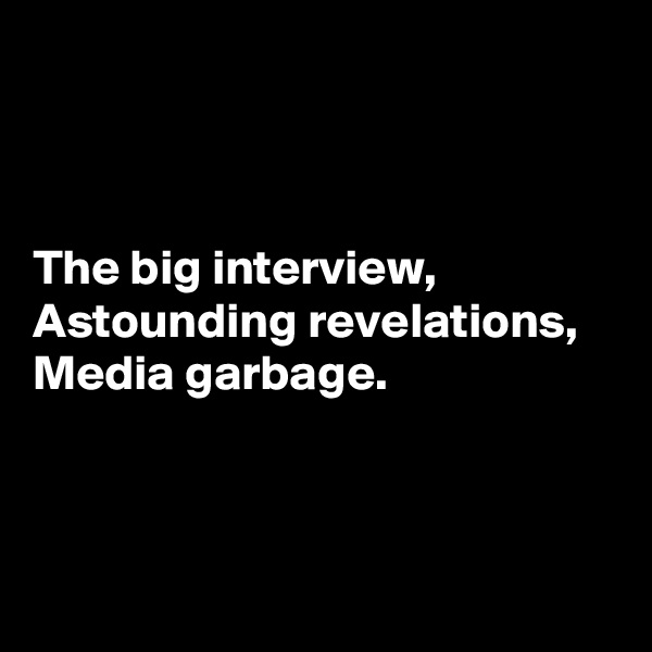 



The big interview,
Astounding revelations,
Media garbage.



