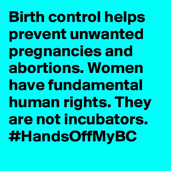 Birth control helps prevent unwanted pregnancies and abortions. Women have fundamental human rights. They are not incubators. #HandsOffMyBC